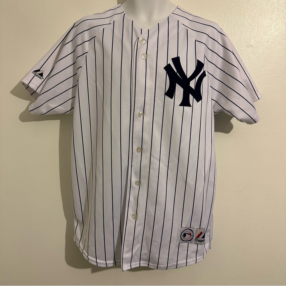 Majestic NY YANKEE JERSEY JOHNSTON #41 mens size medium white w/ blue pinstripes
